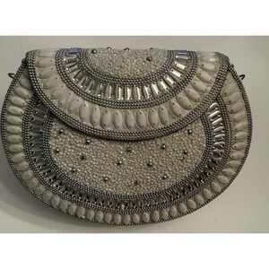 Ramla Bag Clutch Shoulder Bag White Stone Silver Bridal Wedding Party Formal New